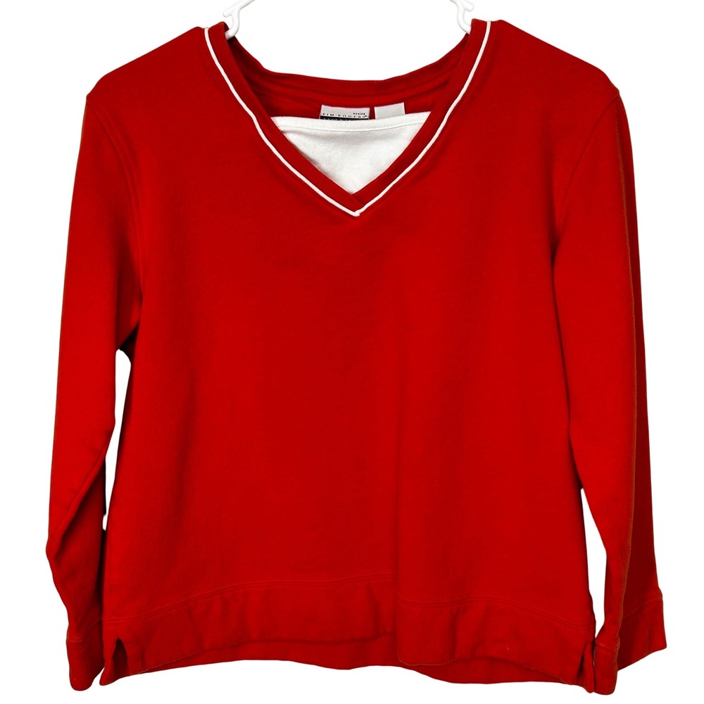 Kim Rogers Essentials Petite Orange Soft Sweatshirt Faux White Underlayer‎ Sz PM